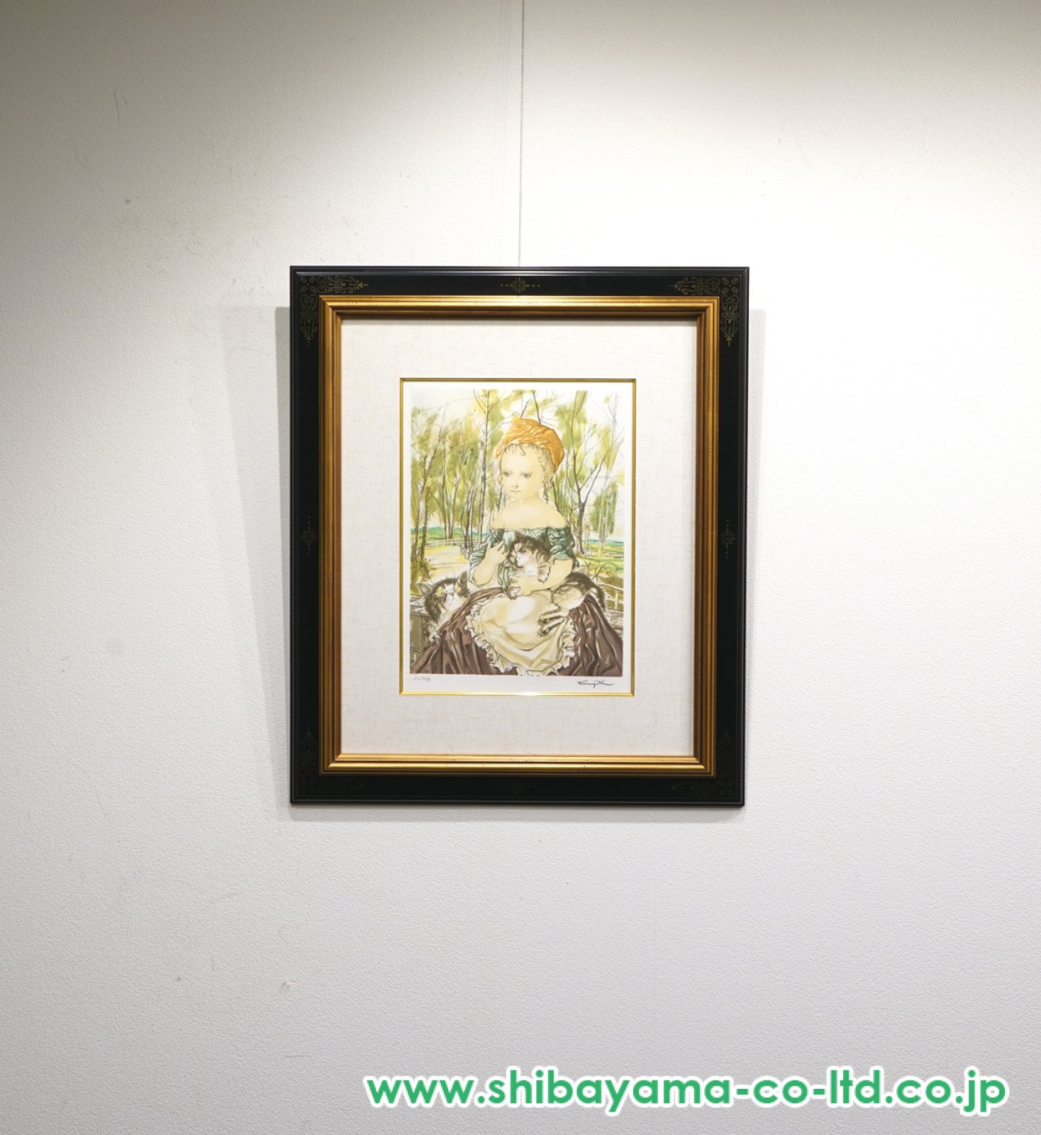 藤田嗣治「2匹の猫を抱く少女」リトグラフ :: 絵画買取・販売 - シバヤマ