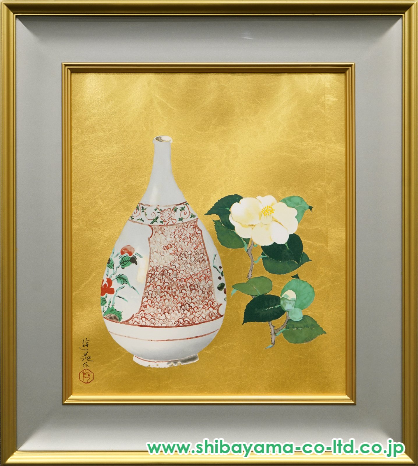 小倉遊亀「小倉椿と古九谷」リトグラフ＋純金箔 :: 絵画買取・販売