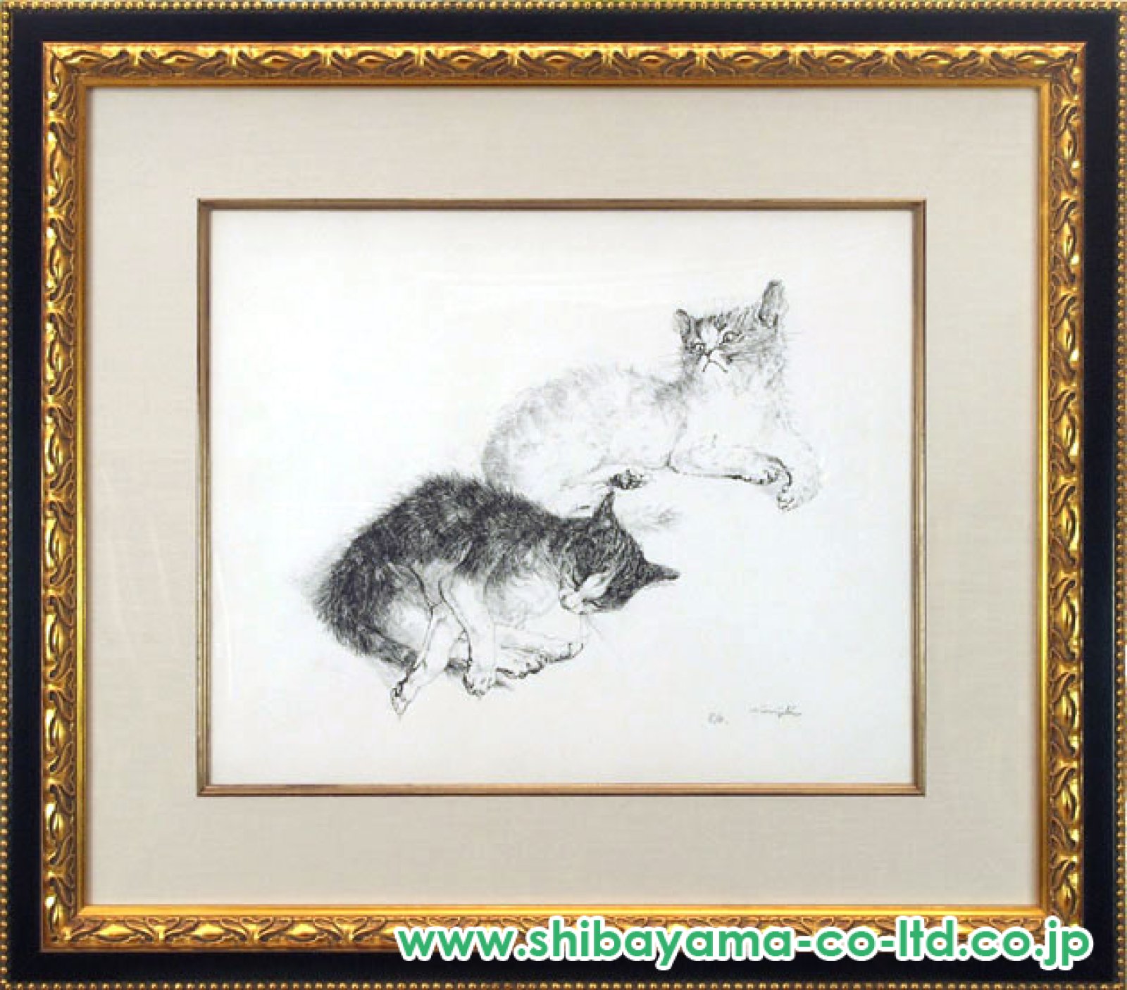 藤田嗣治「白い猫と虎猫」リトグラフ :: 絵画買取・販売 - シバヤマ