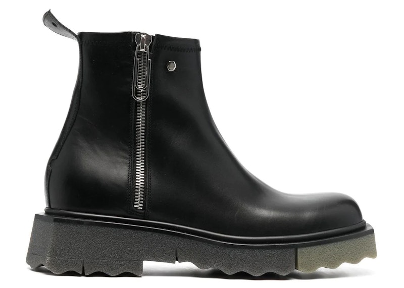 OFF-WHITE Leather Sponge Zip Boot Black Army メンズ