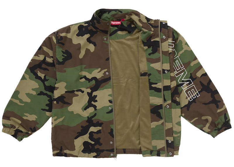 Supreme Spellout Embroidered Ripstop Track Jacket Woodland Camo