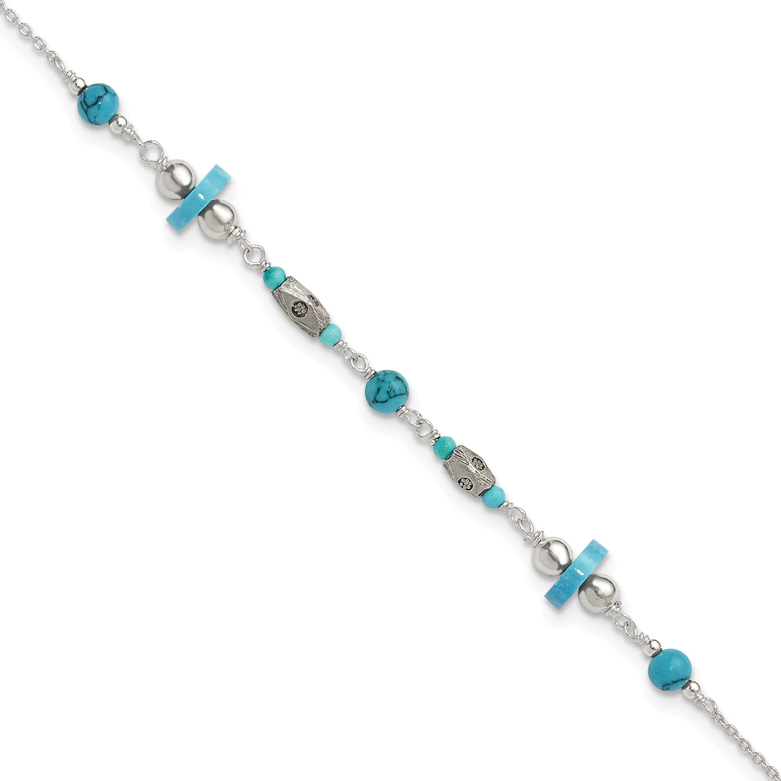 Silver Antiqued Turquoise Beaded Anklet QG1393 886774081045| eBay