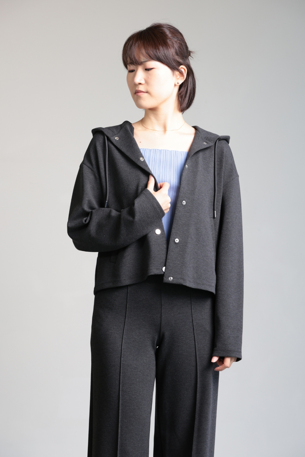 00s Theory double zip d's knit DOUBLE ZIP KNIT HOODIE / BLACK