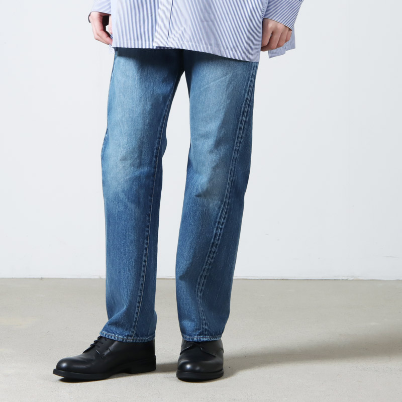 CIOTA (シオタ) Straight 5 Pocket Pants Medium Dark Blue Damage
