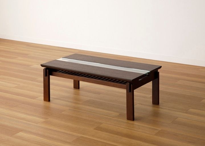 特注品【無垢材×ガラス天板】和モダン デスク ローテーブル 5杯 柿渋