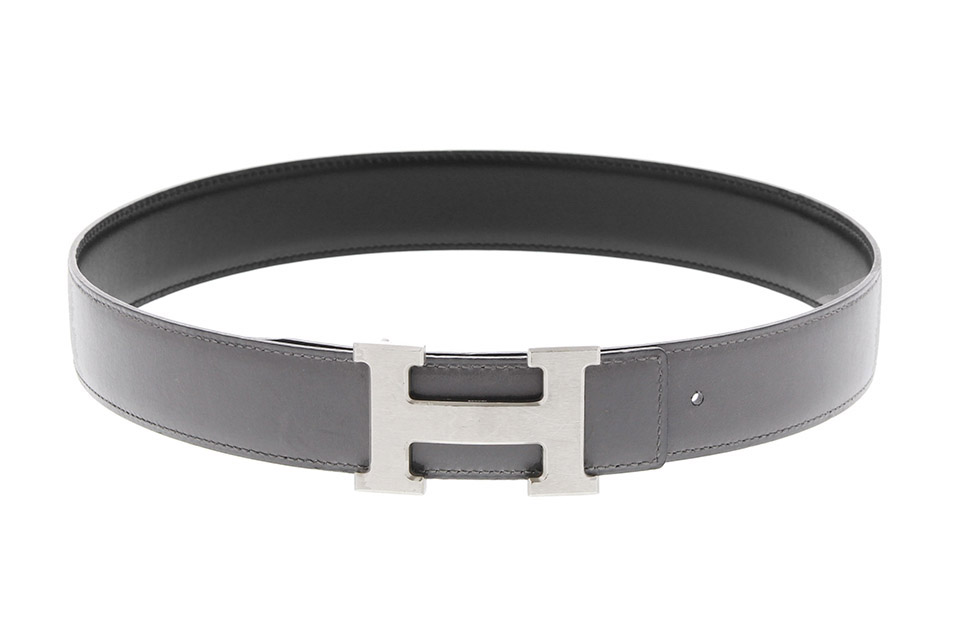 Hベルト グレー/黒 シルバーバックル #65 (追加穴開けあり)