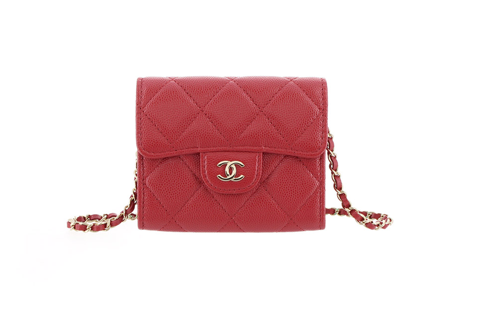 ミニマトラッセ チェーンウォレット 赤 キャビアスキン ゴールド金具