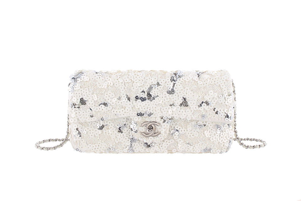 チェーンショルダーバッグ スパンコール 白/シルバー シルバー金具