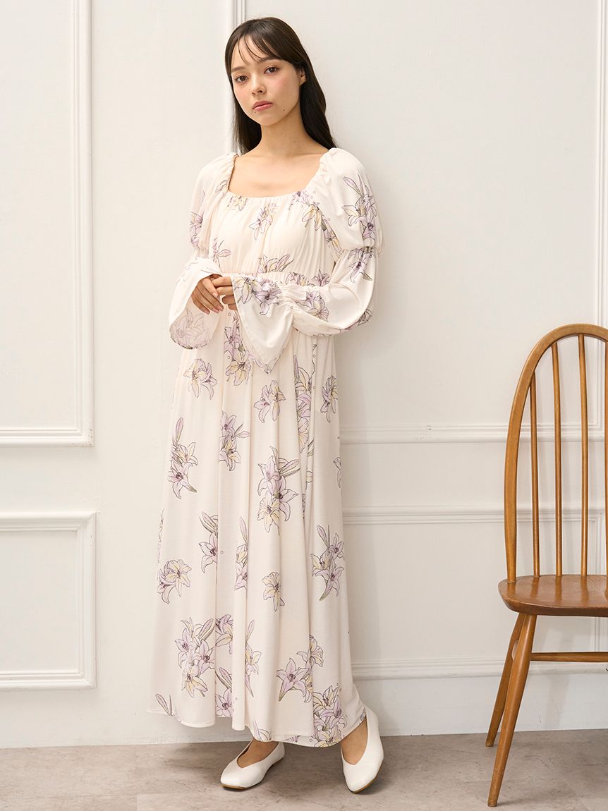 MUCHA】リリー柄カップインワンピース(ワンピース)｜ルームウェア