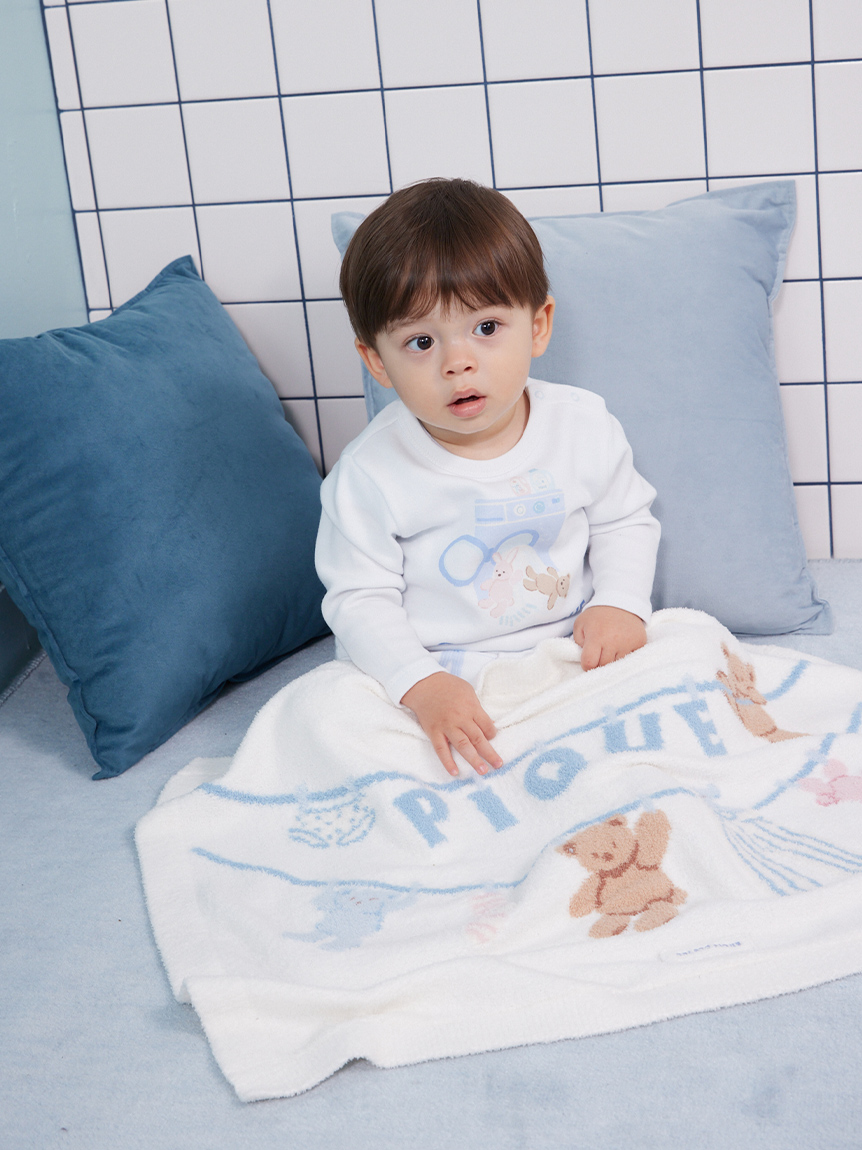 KIDS】エアリーモコウォッシングアニマルジャガードブランケット