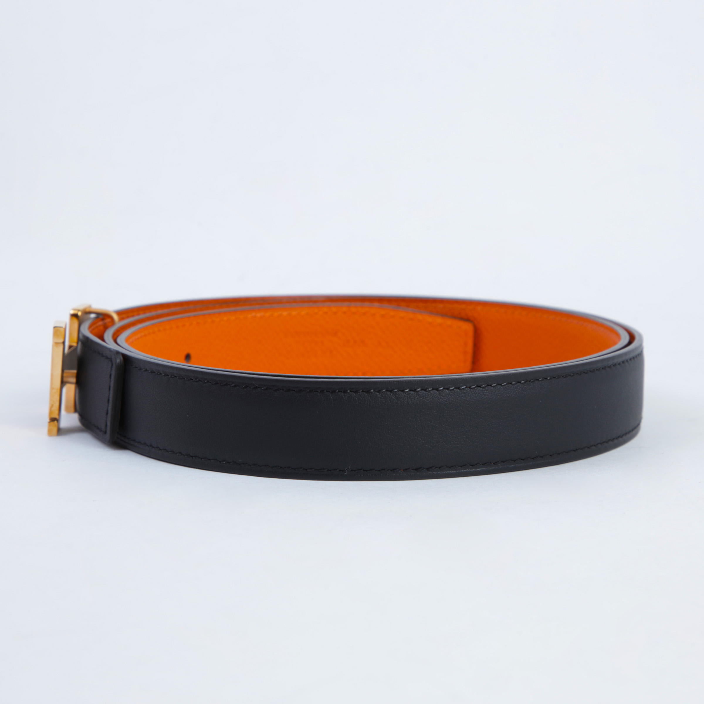 Excellent ( Rank SA ) HERMÈS H Belt Orange Black (89) Epsom Swift