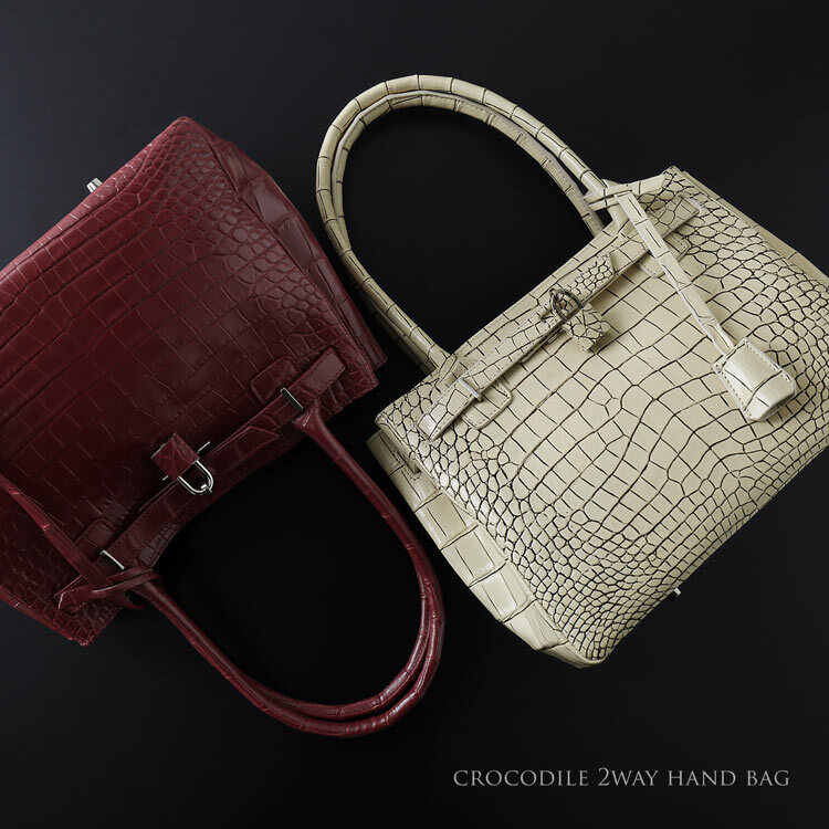 クロコダイル ハンドバッグ レディース 2way バッグ 鍵付き マット