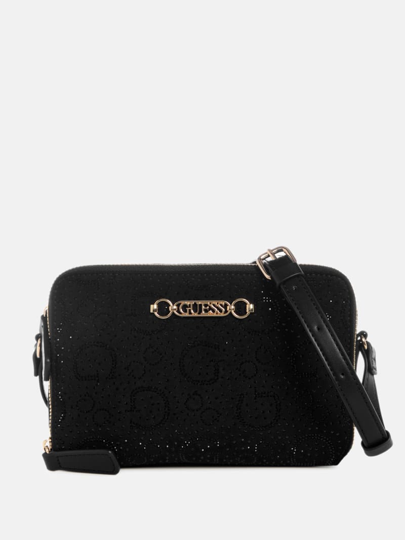 Avelina Rhinestone Logo Double-Zip Crossbody | GUESS Factory