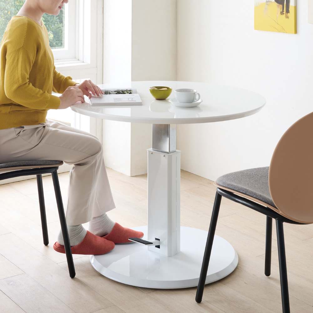 高さ自由自在 カフェスタイルダイニング 丸形昇降テーブル 径90cm