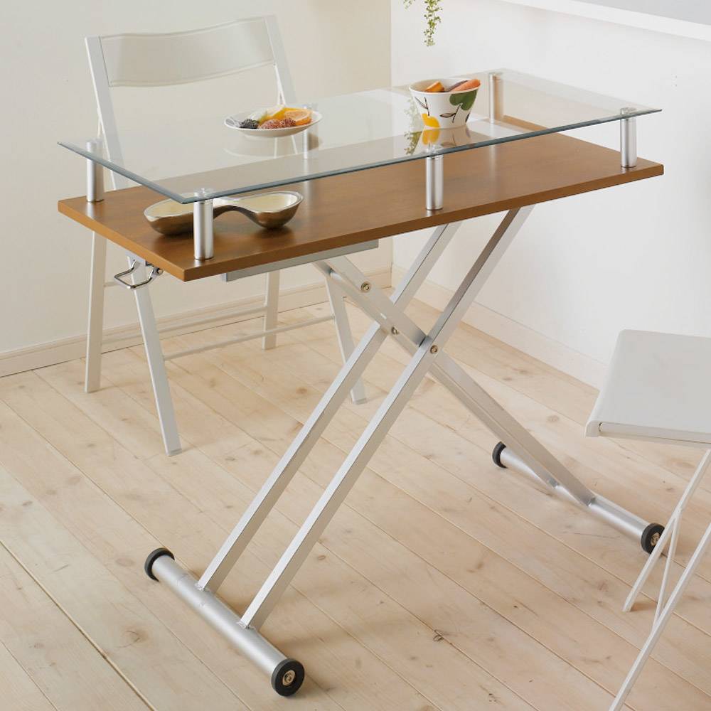 飛散防止フィルム貼りガラス 二重天板昇降式リフティングテーブル 幅