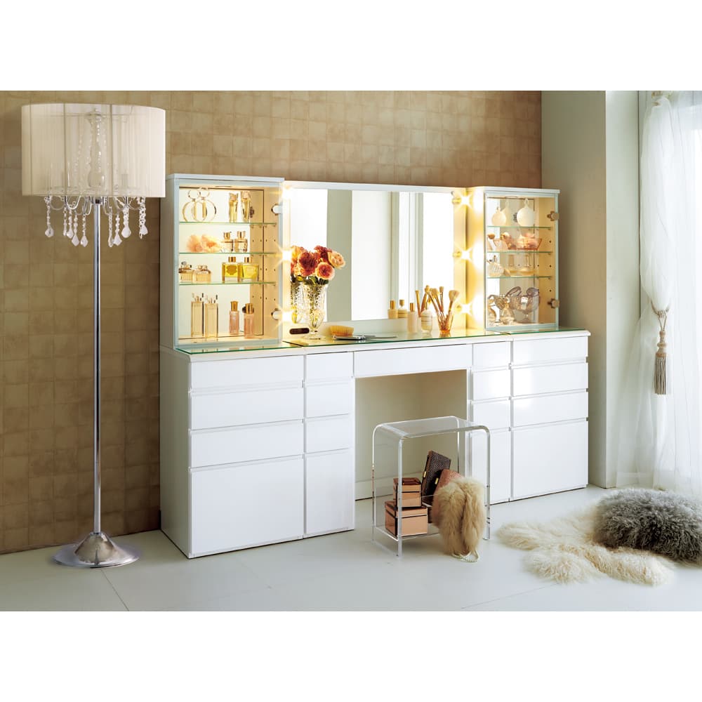 LEDライト付き 楽屋ドレッサーシリーズ ガラスキャビネット付き