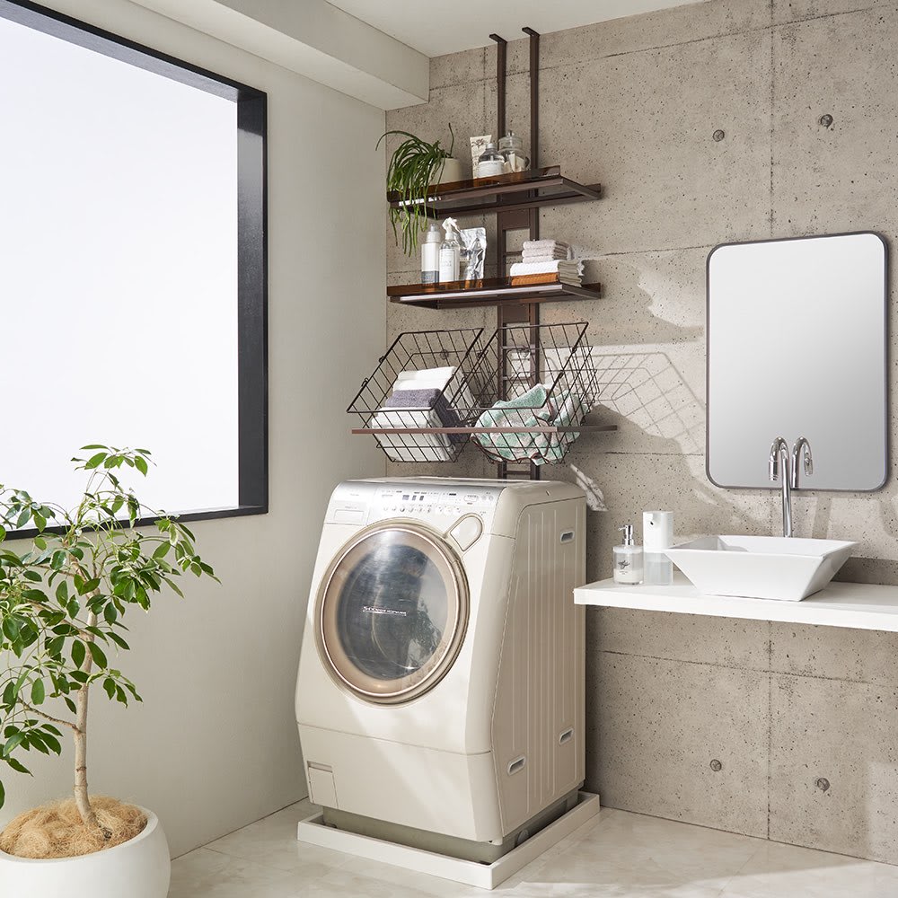 1本脚ですっきり置けるモダンランドリーラック 棚3段 幅60cm奥行31cm