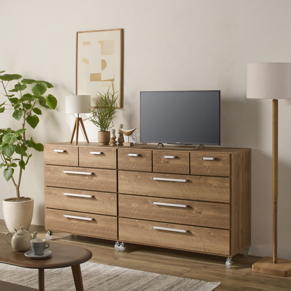 キャスター付きモダンクローゼットチェスト 6段・高さ124.5cm幅60cm