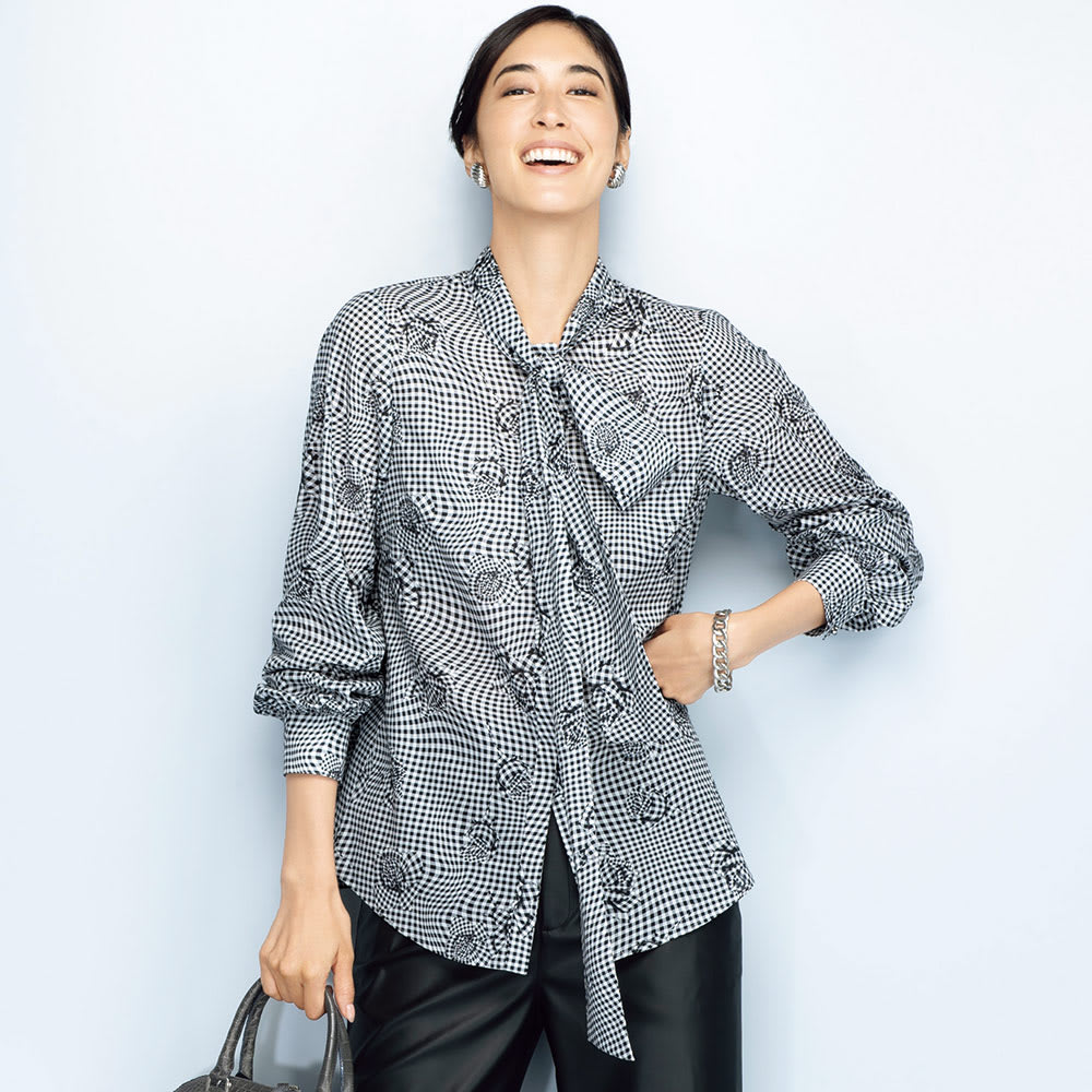 ラッティ社 ローズ＆ギンガムチェック ボウタイ ブラウス 通販 - ディノス