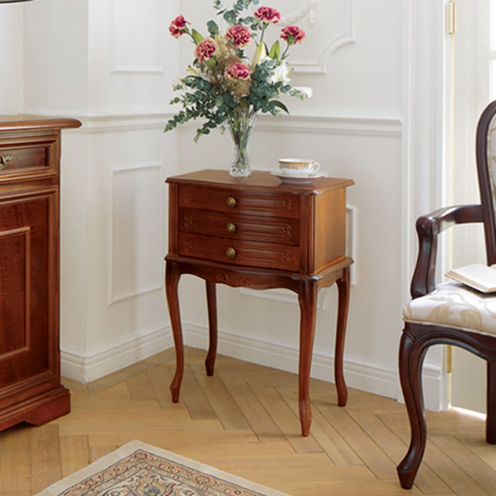 イタリア製 コンパクト収納家具シリーズ 猫脚サイドチェスト 3杯タイプ