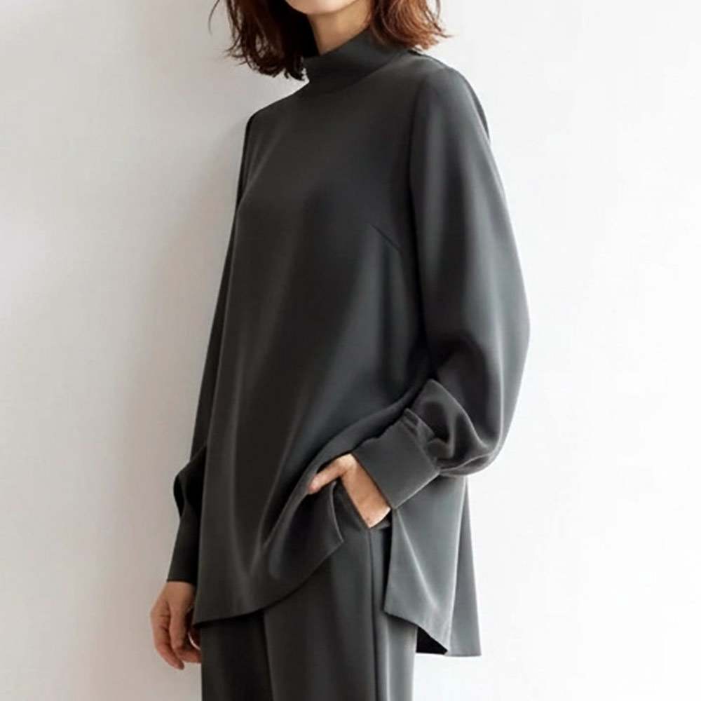 トリアセテート混 ジョーゼット スタンドカラー チュニック 通販
