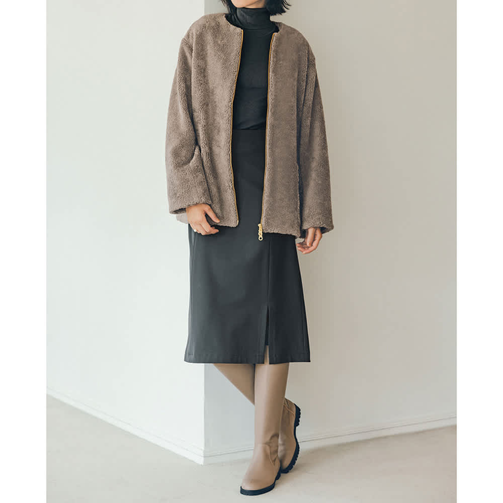 ウール混ボア ノーカラー ハーフコート 通販 - ディノス