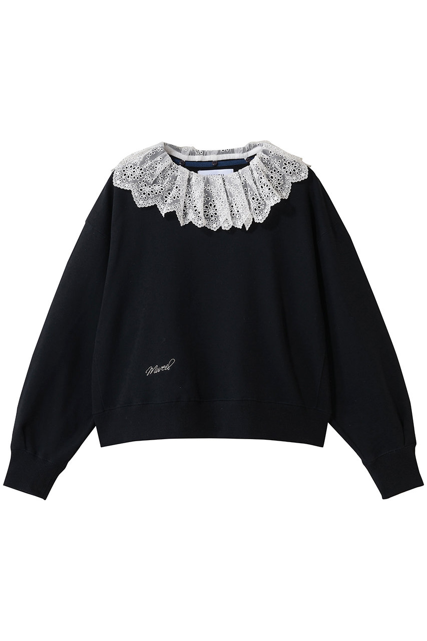 MUVEIL(ミュベール)｜レース襟付きスウェットプルオーバー/ネイビー の