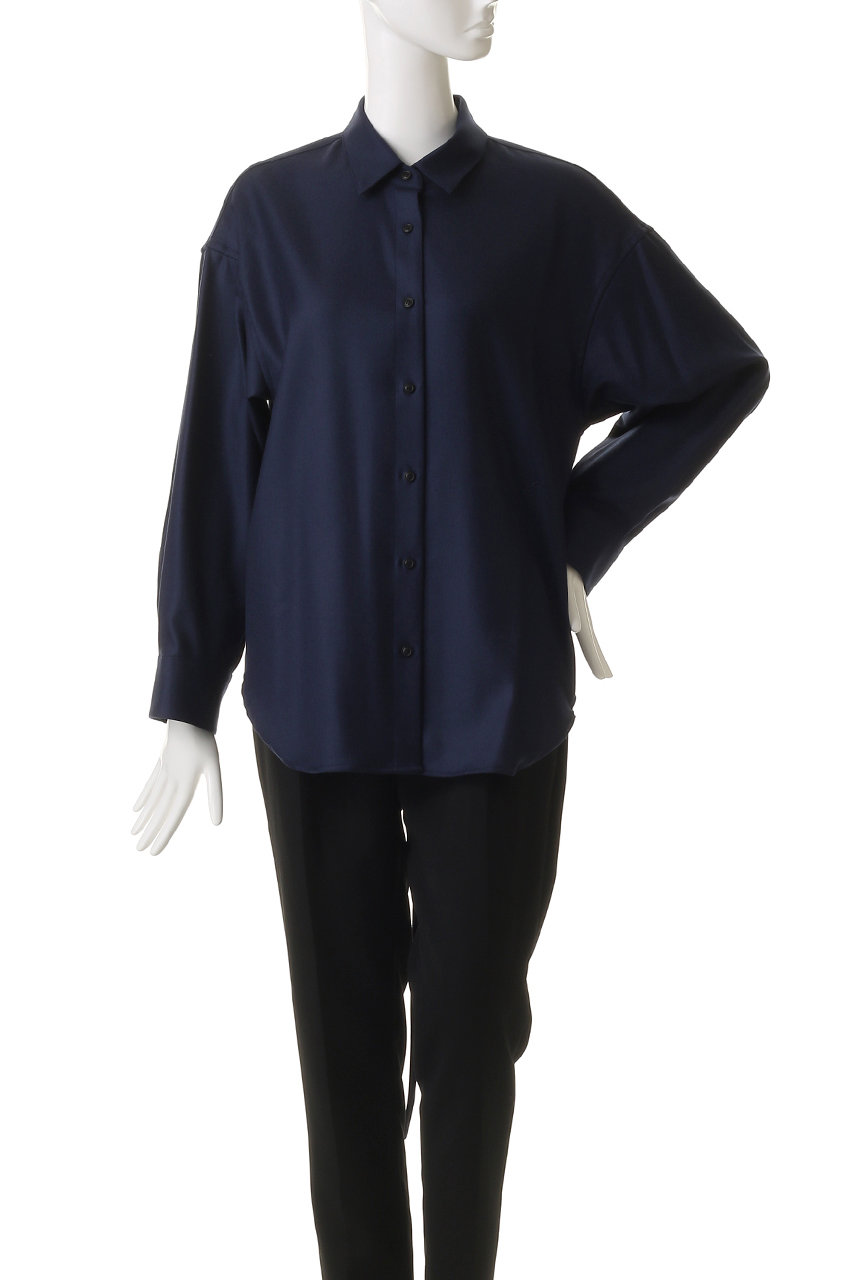 ebure(エブール)｜ウールサキソニー リボンタイシャツ/ダークブルー の