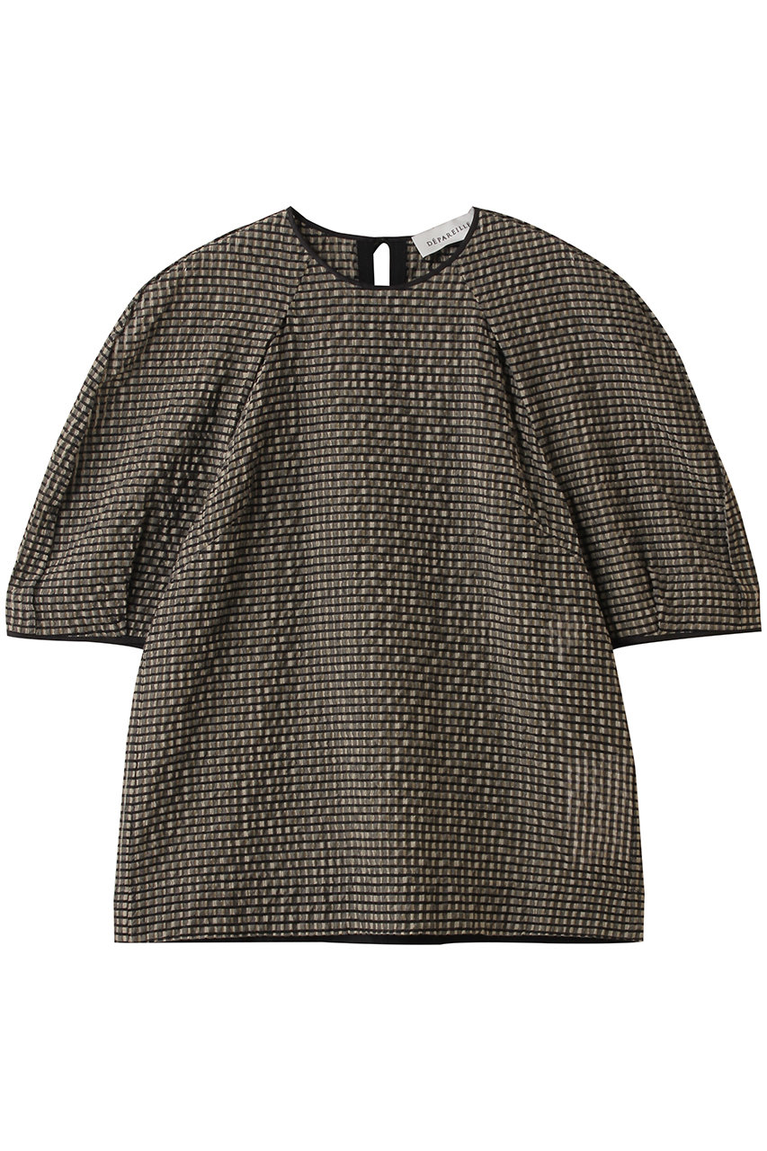 DEPAREILLE(デパリエ)｜シアーサッカーチェックブラウス/ベージュ の