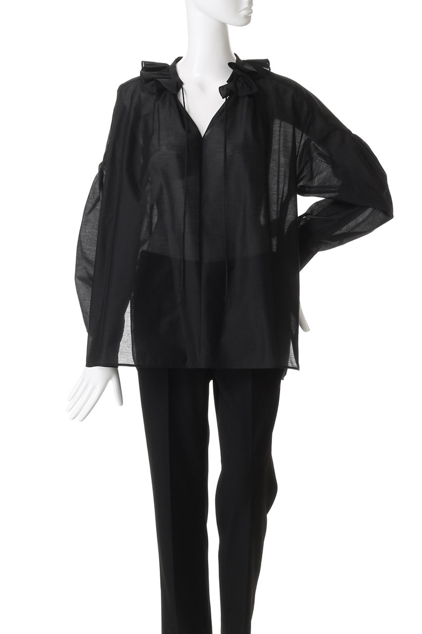 DEPAREILLE(デパリエ)｜シアータフタフリルブラウス/グレー の通販