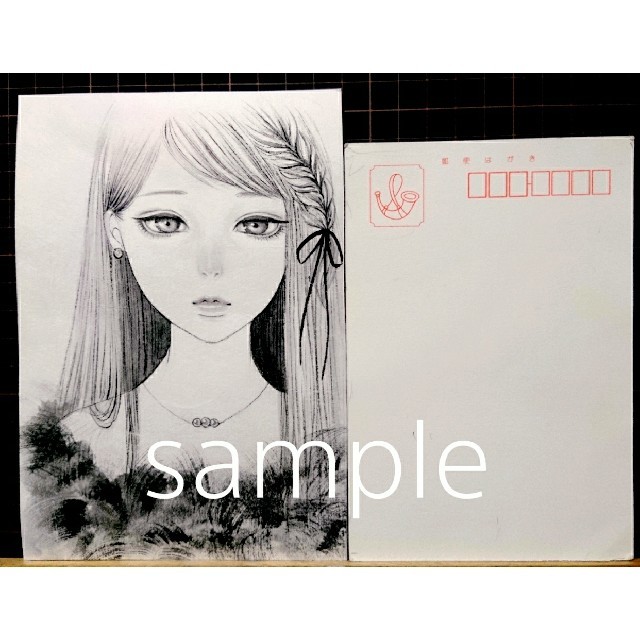 日本画 墨絵 水墨画 肉筆原画《 ファーの少女 》の通販 by むぅしかの