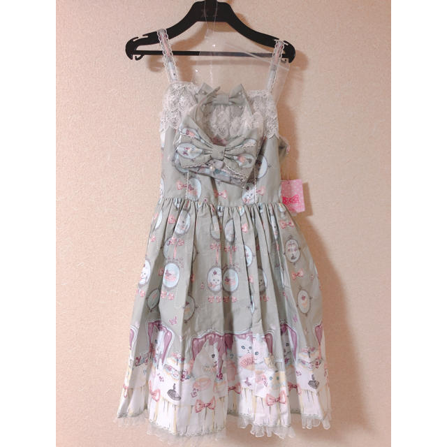 Angelic Pretty 猫のお茶会ジャンパースカートセットグレー ロリィタ