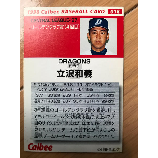 カルビー - プロ野球チップスカード 立浪和義 カルビーベースボール