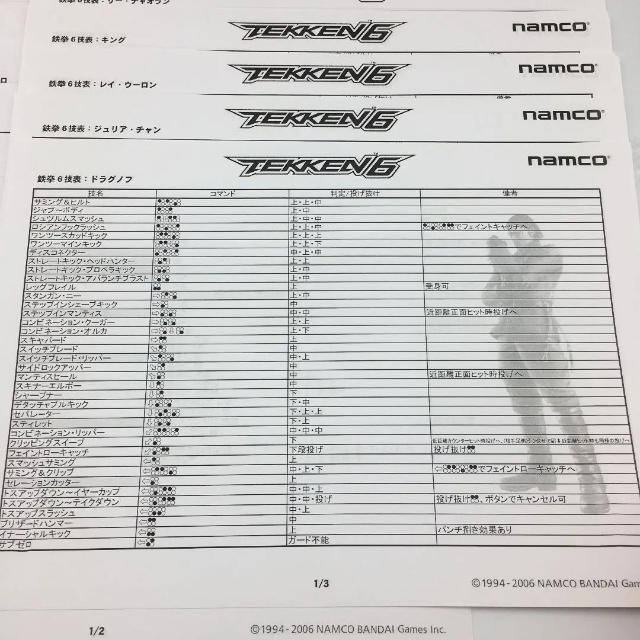 BANDAI NAMCO Entertainment - ☆221 店舗用 鉄拳6技表ファイル&技表