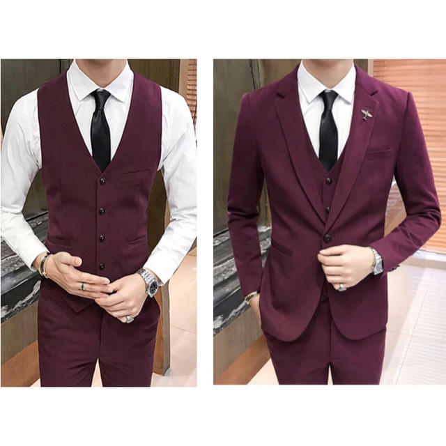 スーツ ジャケット パンツ ベスト 3点セット パープル 紫 ビジネス