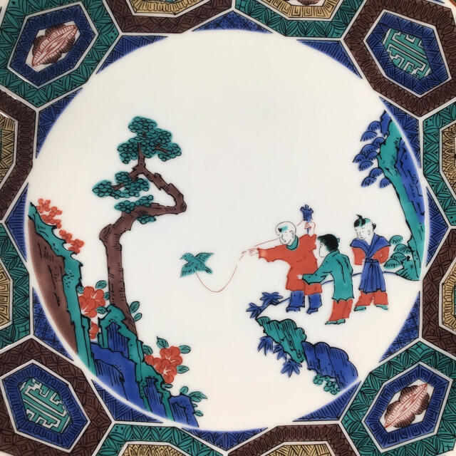 古九谷焼 角福 吉田屋 青手色絵山水大皿～ 希少年代物 古九谷焼