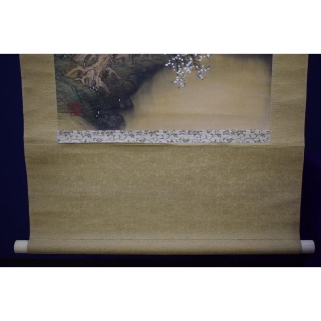 真作】藤島静邨/静村/山水図/桃の春図/掛軸☆宝船