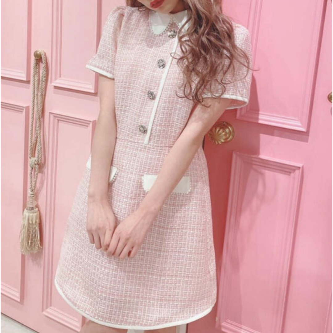 Swankiss - Swankiss ビジューツイードワンピース ピンクの通販 by