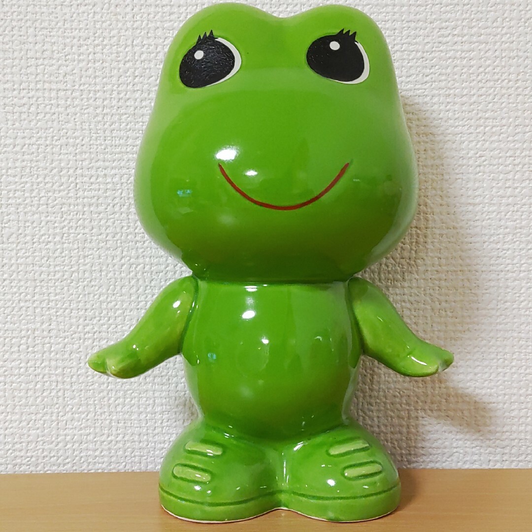 20cmコーワ貯金箱カエル陶器ケロちゃん置き物コロちゃんソフビ紙袋つき