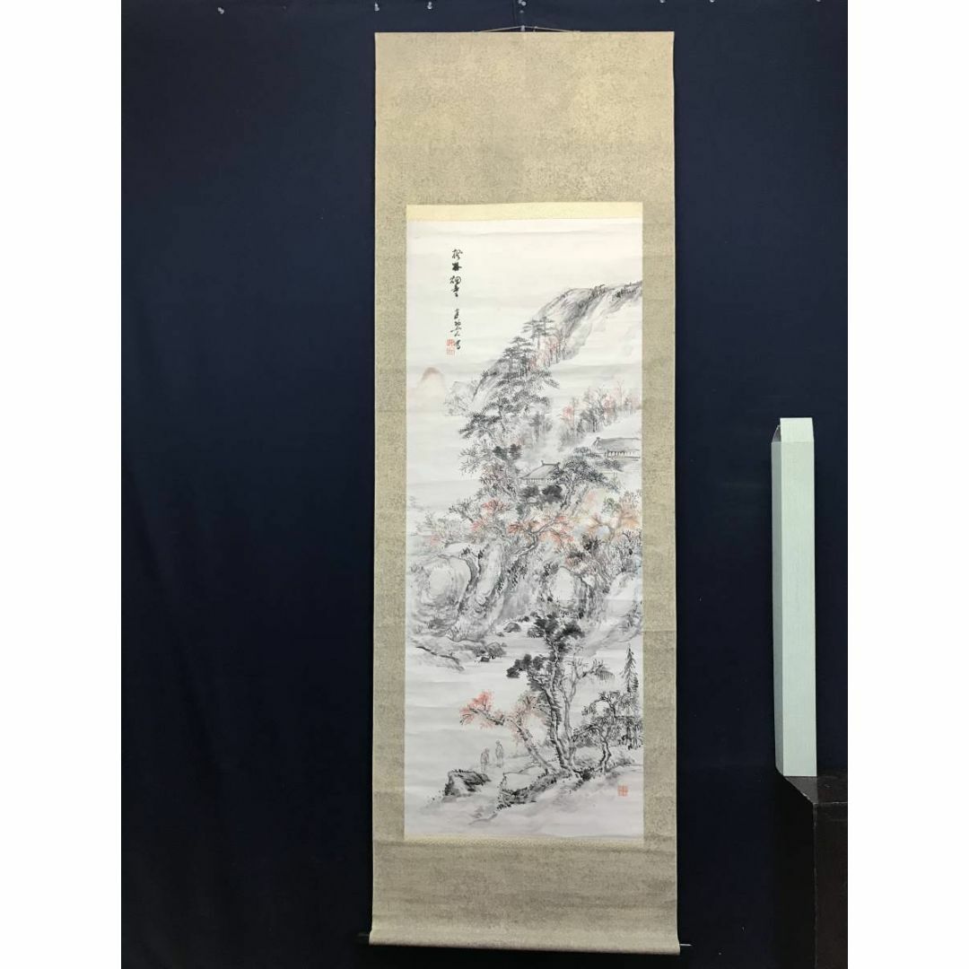 真作】森半逸/楓林煙寺/山水図/秋景山水図/掛軸☆宝船☆AC-744の通販