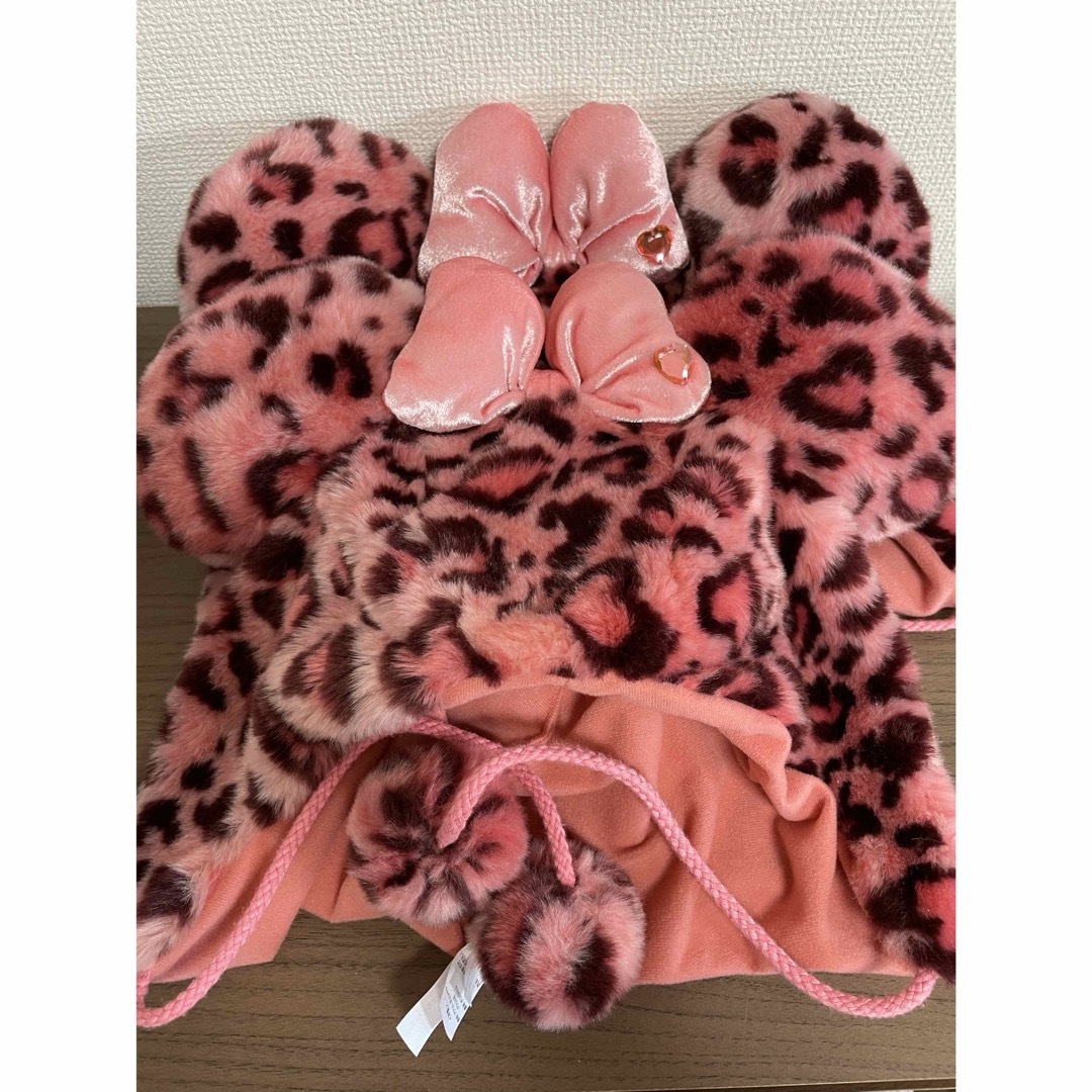 ディズニー ミニーマウス ヒョウ柄 マフラーキャップ ピンク