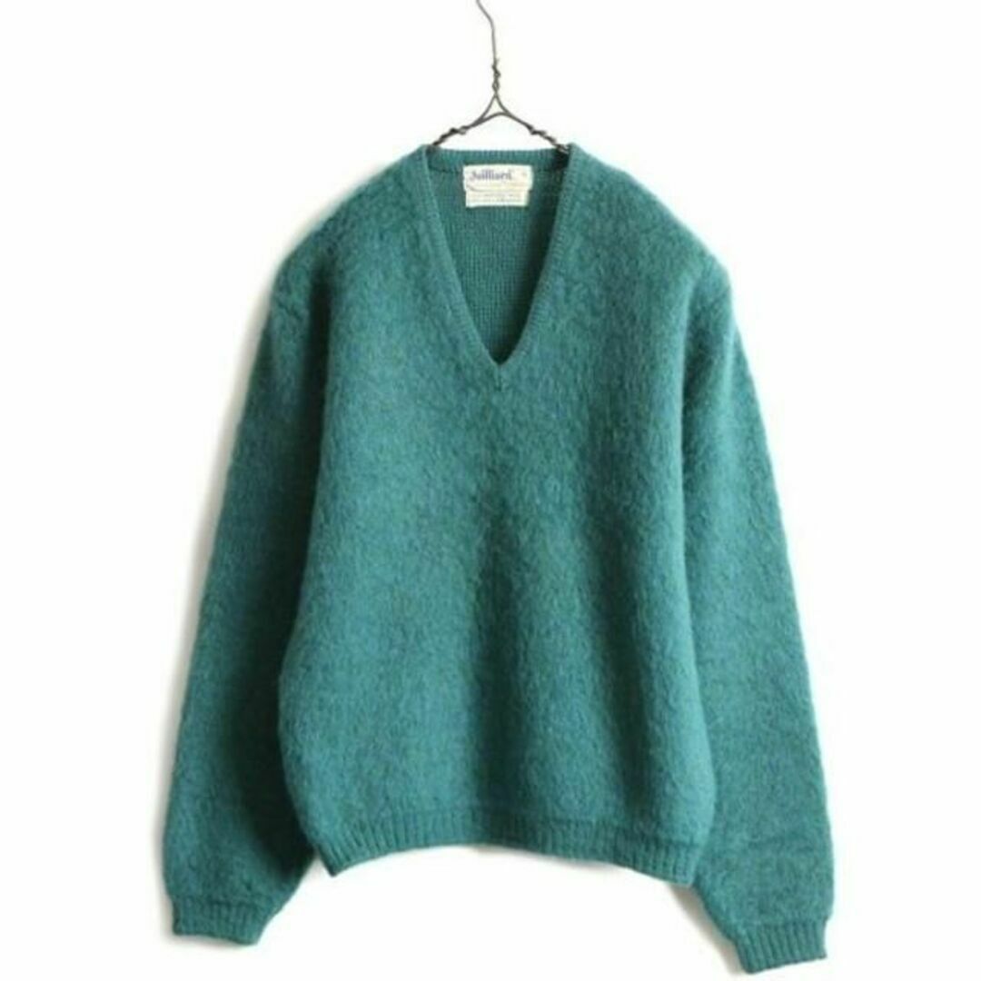 60s ビンテージ 35% モヘア ☆ Vネック ウール モヘヤ 長袖 ニット の
