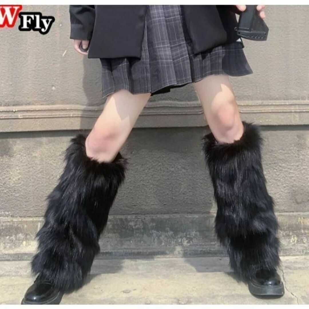 黒 ブラック レッグウォーマー ファーレッグ ファー コスプレ ギャル