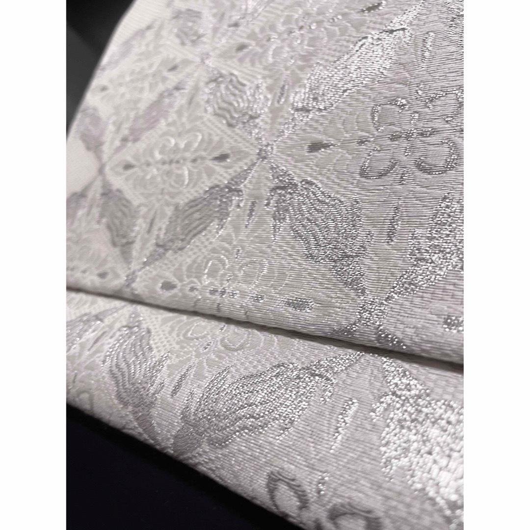 西陣織袋帯【プラチナ箔◇華菱文】ホワイト×シルバー 白 銀の通販 by