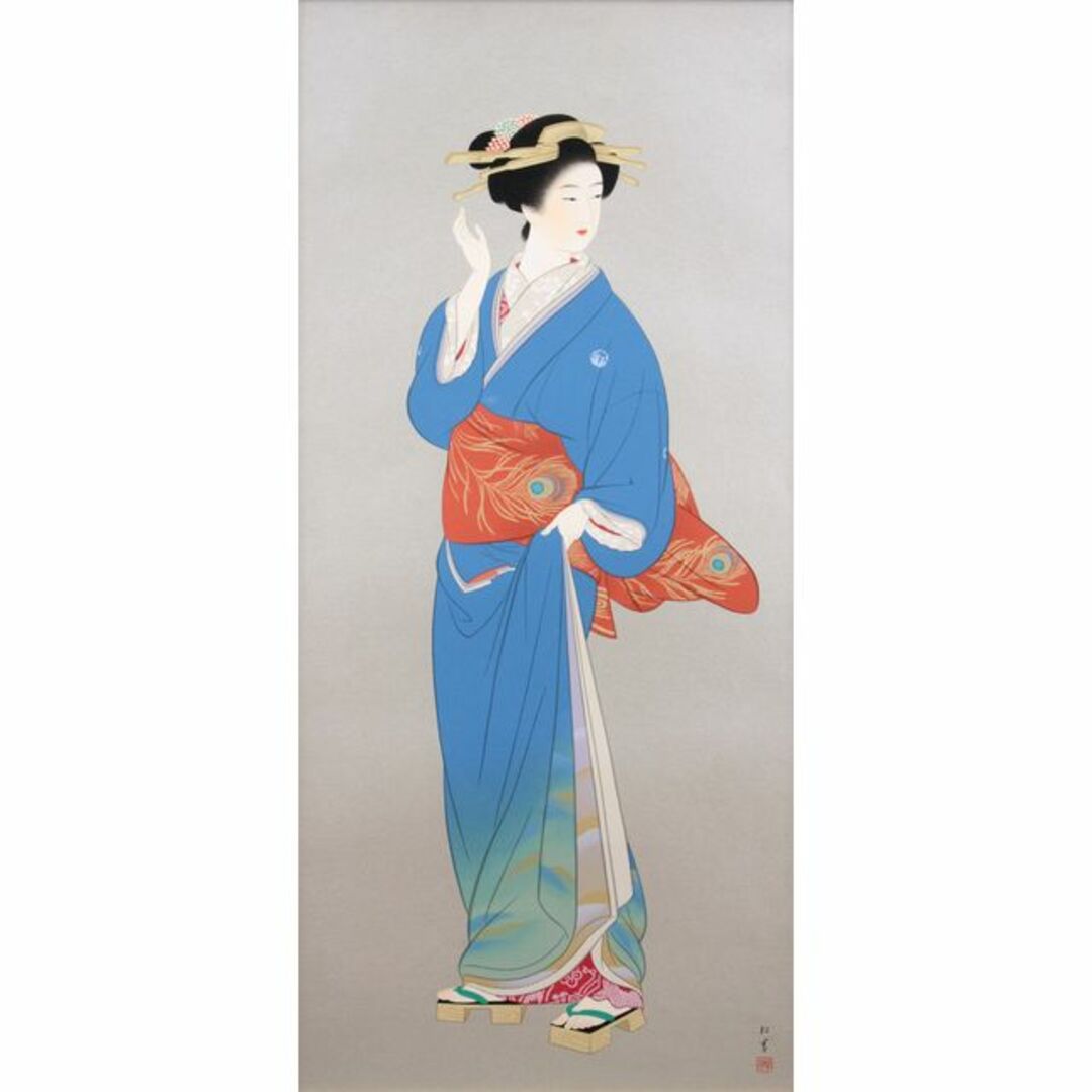 鼓の音 上村松園 最高品質シルクスクリーン 上村松園 シルクスクリーン