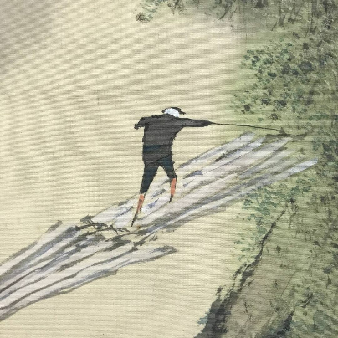 真作】平井楳仙/嵐峡筏下り図/山水図/嵐山図/掛軸☆宝船☆AD-570 真作