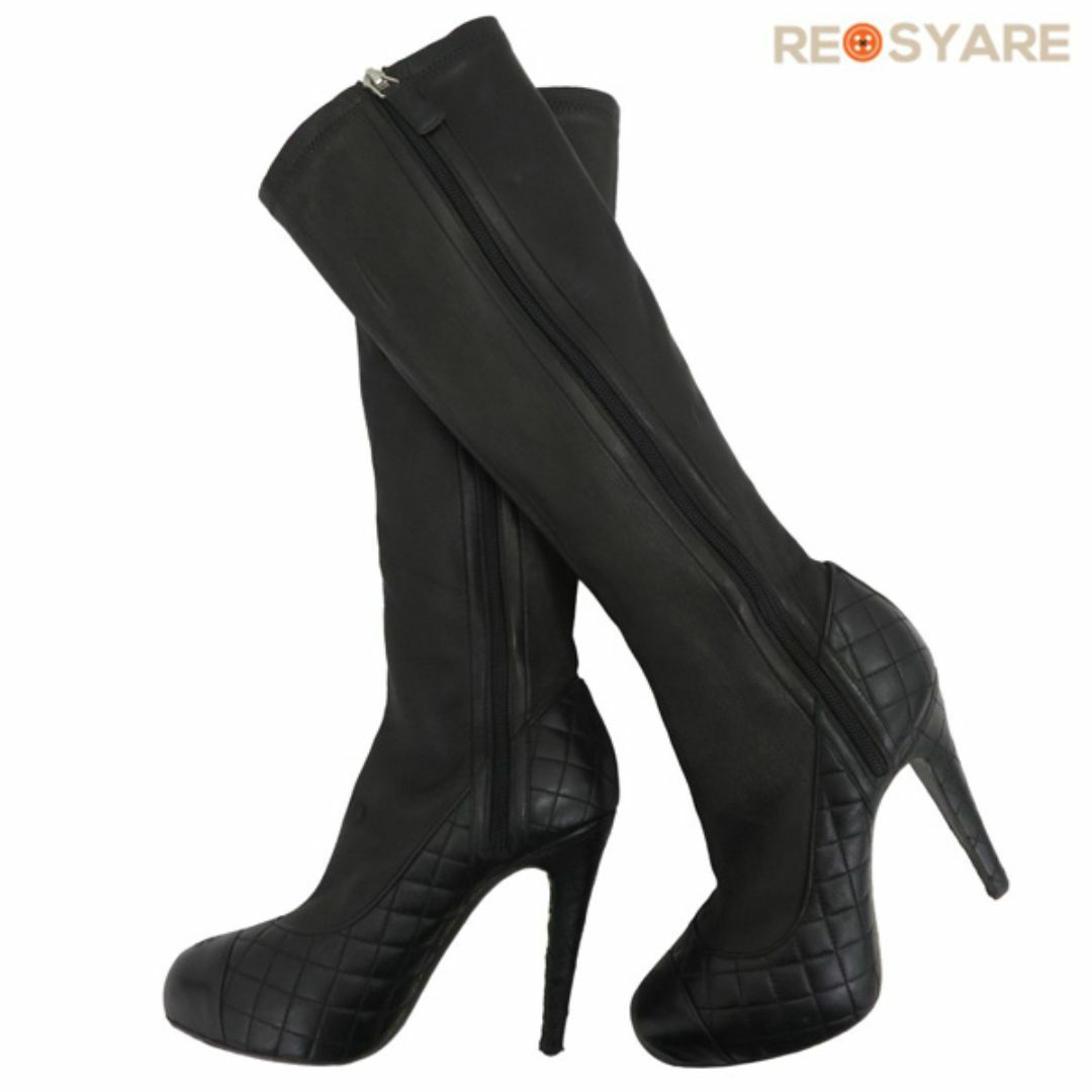 CHANEL シャネル ロングブーツ レザーブーツ ココマーク サイドジップ