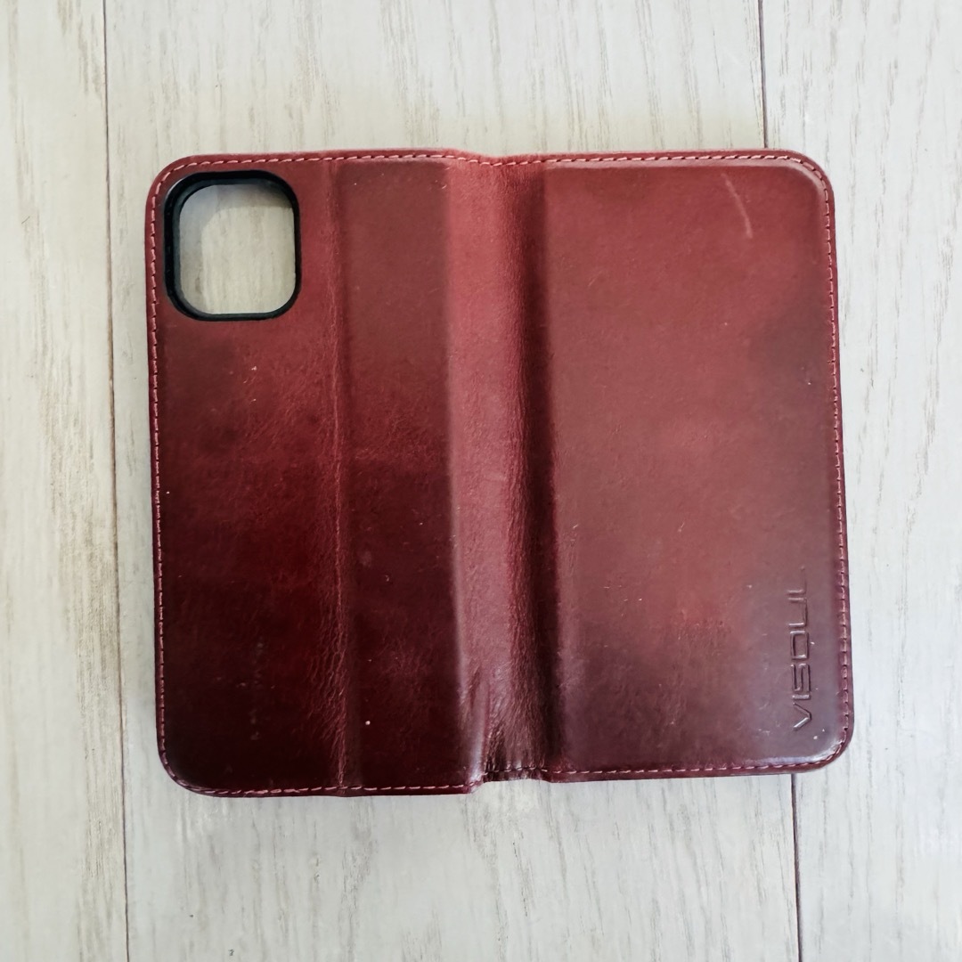 iPhone12 mini用スマホ手帳型ケース☆ 本革 ワインレッドカラーの通販