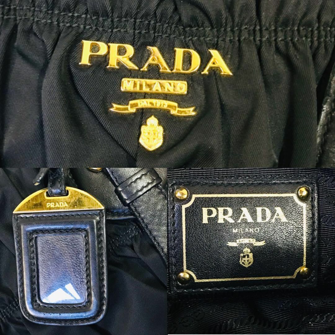 PRADA - 【極美品】プラダ ショルダーバッグ 2way ギャザー ゴールド