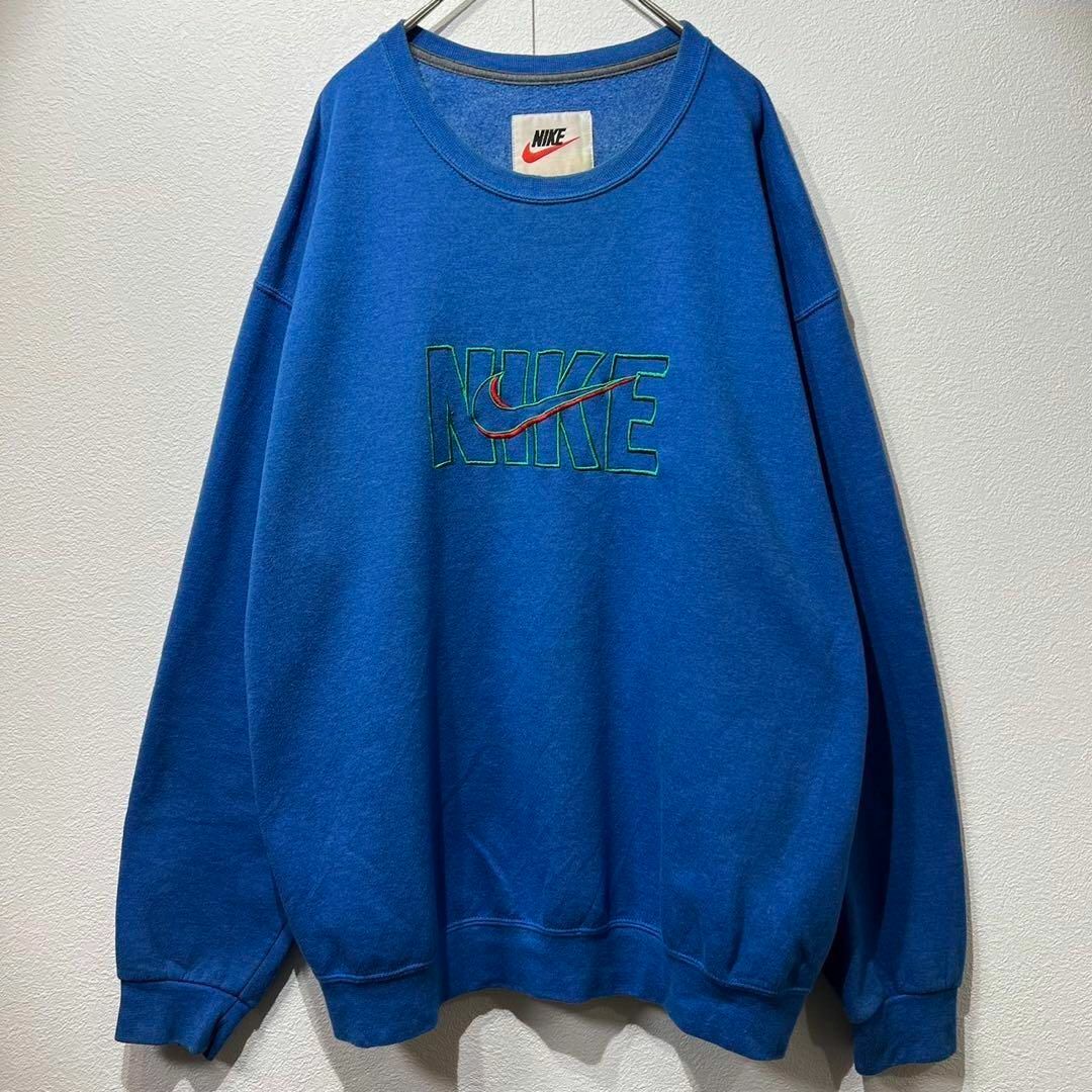 NIKE - 【希少】90s NIKE 銀タグ スウォッシュ 胸ロゴスウェットブルー